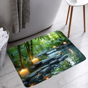 Imagem de MSAYNFG Tapete de banho Zen Spa pedra de bambu vela natureza reflexão de água calmante meditação banheiro banheira tapetes de área de chão capacho decoração de vaso sanitário (46 x 76 cm)