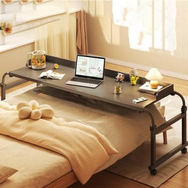 Imagem de Mesa extensível para computador, mesa sobreposta com rodas e altura ajustável, mesa de cabeceira para computador elevável, estação de trabalho ajustável, três cores disponíveis, adequada para quarto