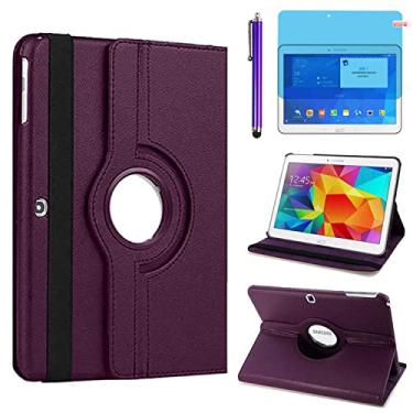 Imagem de Capa para Samsung Galaxy Tab 4 25.7 cm 2014 (SM-T530 T531 T535 T537) - Capa com suporte giratório de 360 graus, capa inteligente de proteção total, com caneta Stylus, película de tela (roxa)