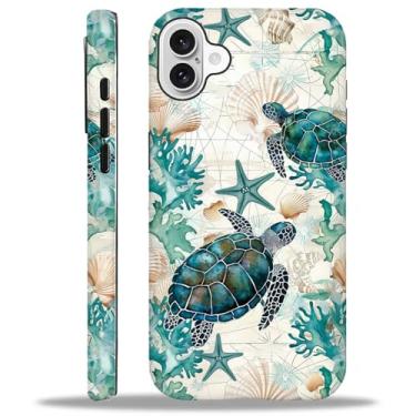 Imagem de SmaMZ Capa para iPhone 16, T2, oceano, tartaruga, concha à prova de choque, resistente, camada dupla de TPU (poliuretano termoplástico), capa protetora rígida de policarbonato para iPhone 16