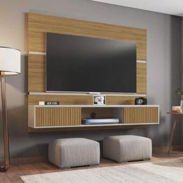 Imagem de Painel para TV até 65 Polegadas 2 Portas Âmbar Móveis Bechara Cinamomo/Off White/Ripado