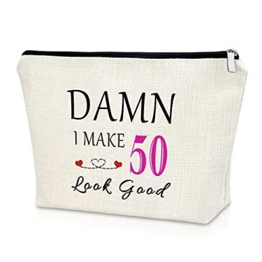 Imagem de 50 Presentes de aniversário para a esposa Tia Maquiagem Saco Presente para 50 anos de idade Mulher de 50 anos de idade Aniversário Cosmético Bag 1971