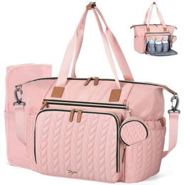 Imagem de Sacola de fraldas Tonyeee impermeável grande com trocador rosa