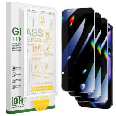 Imagem de Caka Pacote com 3 protetores de tela de privacidade para Google Pixel 10ProXL/Pixel 10Pro/Pixel 10/Pixel 9ProXL/Pixel 9Pro/Pixel 9 - Filme de vidro temperado de fácil instalação com moldura de