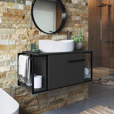 Imagem de Armário Suspenso com Cuba Berlin Branca para Banheiro 80cm P1019 Grafite