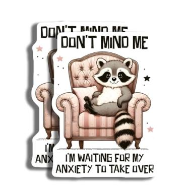 Imagem de Adesivo de cadeira de guaxinim fofo adesivo engraçado com citação de ansiedade adesivo amante de animais adesivo de humor de saúde mental laptop garrafa de água - AAS0733