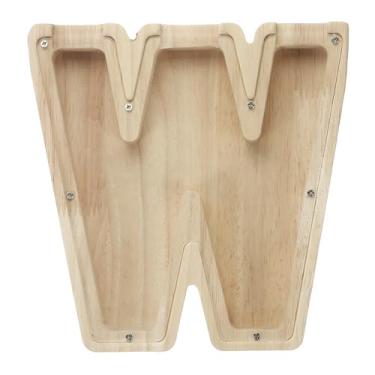 Imagem de PATIKIL Cofrinho de madeira, letra W, caixa de acrílico transparente para economizar dinheiro, jarro personalizado, aniversário, Natal, remoção de ervas daninhas, decoração de festa para dinheiro