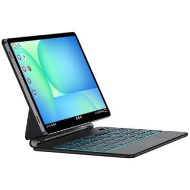 Imagem de JUQITECH Capa Magic Keyboard para Samsung Galaxy Tab S10 FE S9 FE 5G 27.7 cm S9 S8 S7 27.9 cm, suporte magnético cantilever flutuante, teclado trackpad retroiluminado sem fio, teclas de atalho, slot