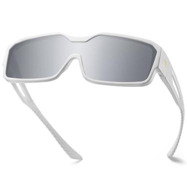 Imagem de DUCO Óculos de sol esportivos com ajuste polarizado para homens e mulheres, óculos de sol para ciclismo e pesca DC8868, Lente espelhada Revo com armação branca