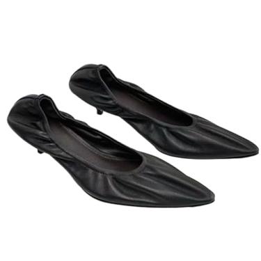 Imagem de French Office Tênis feminino de salto alto vintage vintage gatinho sapatos de balé femininos minimalistas femininos de salto alto, Preto, 36