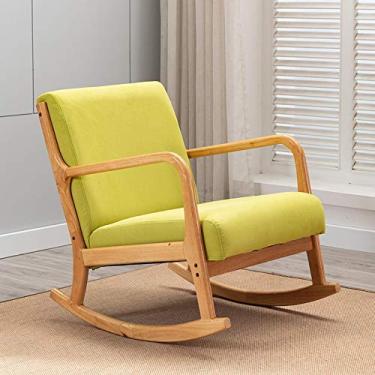 Imagem de Cadeira de balanço reclinável, confortável cadeira de balanço nórdica para varanda de madeira maciça cadeira de lazer para adultos cadeira preguiçosa quarto sala de estar poltrona de escritório carga