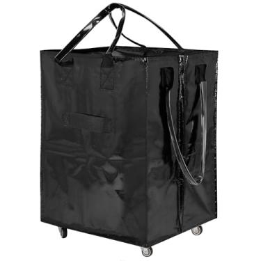 Imagem de Dollate Sacolas de compras reutilizáveis com rodas, sacola de compras portátil com alça embutida e roda para compras, lavanderia e viagens, 39,9 cm C x 30 cm L x 50 cm A, carrega até 40 kg, preta