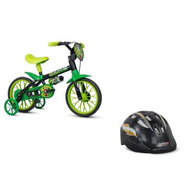 Imagem de Kit Nathor Bicicleta Infantil Aro 12 Com Rodinhas Verde Black12 + Capa