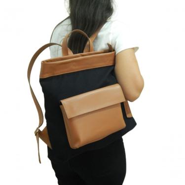 Imagem de Mochila Feminina De Lona E Couro Pati Zup Preto