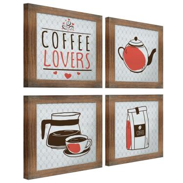 Imagem de Quadro Cozinha Café Padaria Copa 20X20Cm Kit 4 Un Ypê