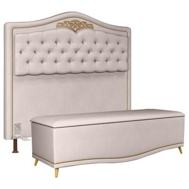 Imagem de Cabeceira para Cama Box Imperial J02 Casal 140cm Suede Bege com Calçadeira Baú Mpozenato