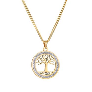 Imagem de kkjoy Colar de árvore da vida de aço inoxidável com pingente de árvore genealógica da vida, joia inspirada na natureza, presentes espirituais para mulheres e homens, Length 45+5cm, Aço inoxidável, Sem