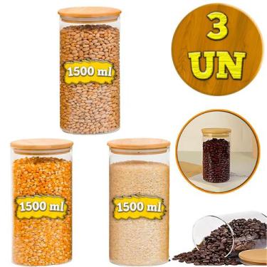 Imagem de Conjunto 3 Potes 1500ml Porta Mantimento Frasco De Vidro Herméticos Ta