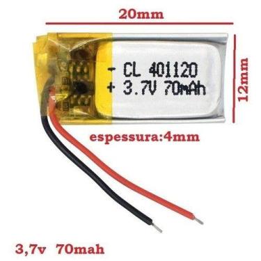 Imagem de Bateria 70 Mah 3,7v 4mm X 12mm X 20mm Carta - bgb