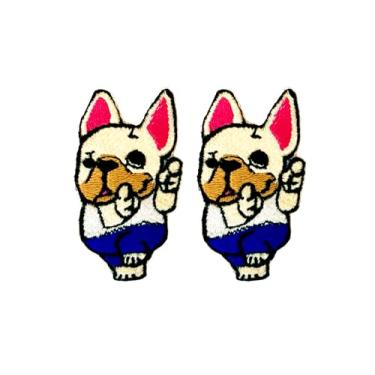 Imagem de TH88 Conjunto de 2 peças Mini Bulldog Francês Filhote de Cachorro Remendos Bonito Logotipo de Desenho Animado 6 Patches Costurar Ferro em Aplique Bordado Emblema Sinal Remendo Roupas DIY Fantasia