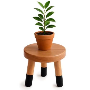Imagem de JOLLYMER Suporte Redondo Para Plantas De Madeira Seringueira 23 Cm | Tingido Por Imersão, Com Elevação Banco Decorativo (20 Altura)