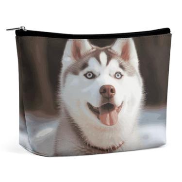Imagem de RTFNGLS Husky Piquant Dog Bolsa de Maquiagem Portátil de Viagem Bolsa de Maquiagem Bolsa de Maquiagem Portátil Bolsa de Maquiagem de Viagem Grande Capacidade Bolsa de Maquiagem Organizar