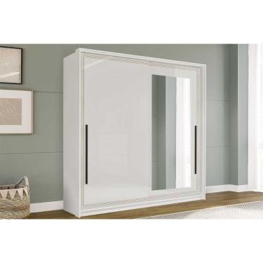 Imagem de Guarda Roupa Casal 2 Portas de Correr (1 c/ espelho) e 2 Gavetas Valência Branco - Politorno