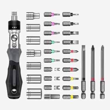 Imagem de Parafusa Ratchete Precisão, Kit Soquete e kit Cabeça Parafusa Magnética, Com Alças Rotativas de Ratchete Extensões Barra e Caixa de Armazenamento, Chave de Ratchete, Ferramentas de Reparação (31 IN 1)
