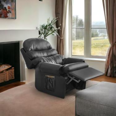 Imagem de Poltrona do Papai Amamentação Reclinavel Sala Quarto Corino Corano Acolchoada Preto Top Sofas