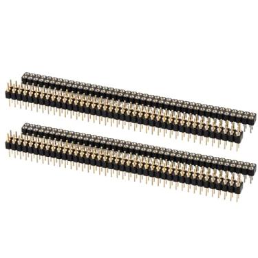 Imagem de DIYhz Cabeçalho de pino macho e fêmea (2 pares) banhado a ouro (ROHS) pino redondo de fileira dupla 240 40P agulha reta PCB cabeçalho de pino macho 2,54 mm conector de cabeçalho de pino dourado para computador e placa de ensaio