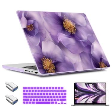 Imagem de TWOLSKOO Compatível com capa M4 MacBook Pro 16 polegadas A3403 A3186 M3 A2991 M2 A2780 M1 A2485 Pro Max Chip, capa rígida de plástico e capa de teclado, adaptador tipo C e protetor de tela, flores