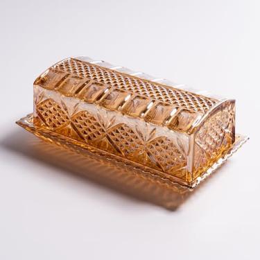 Imagem de QIANCHANG Manteigueira De Vidro Com Tampa Para Bancada, Recipiente Suporte Palitos Cobertura Cristal Champanhe Geladeira (18 Cm C X 8,9 L)