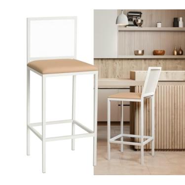 Imagem de Banqueta Alta Angola Branca com Encosto Aço e Assento Estofado Corino Cozinha Bar Gourmet 99cm