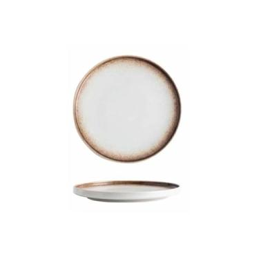 Imagem de Prato de comida ocidental simples de cerâmica retrô estilo japonês doméstico disco comercial de cerâmica grossa - prato de pizza de 20 cm - Mocha