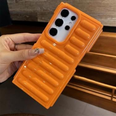 Imagem de Capa protetora de almofada com listras 3D de luxo para Samsung Galaxy S25 S24 S23 Ultra Plus FE A55 A35 M55 M15 F55, capa à prova de choque, laranja, para Samsung S24 Plus