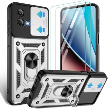 Imagem de Gritup Capa para Moto G Stylus 5G-2023 com capa deslizante para câmera | Pacote com 2 protetores de tela HD | Suporte de metal giratório de 360° | Proteção à prova de choque de grau MIL, prata