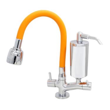 Imagem de Torneira de Cozinha de Mesa Laranja Com Filtro Blindado Cromado Cone Gourmet Bica de Inox Flexível