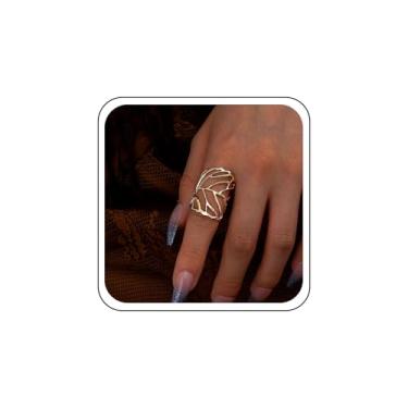 Imagem de TseanYi Anel de folha oca com folhas largas, anéis ajustáveis, ouro, folhas abertas, anéis abertos, joias, Zinco, Sem pedra preciosa