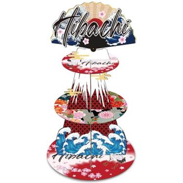 Imagem de Hibachi Decorações de festa de aniversário – Suporte de cupcake japonês Hibachi de 3 camadas, suprimentos de festa, suporte de torre de sobremesa, para chá de bebê, casamento, aniversário