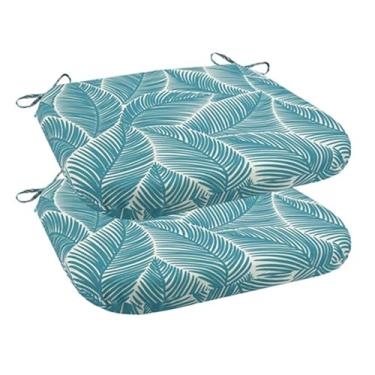 Imagem de 2-Pack U-Shaped Outdoor Chair Pads, Fade Resistant Water Repellent Patio Seat Cushions for Patio Furniture Garden Yard Lawn(Blue leaves)