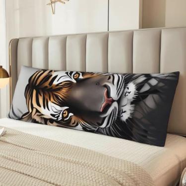 Imagem de Capa de travesseiro Tiger at Rest de microfibra longa para presente para mulheres e homens, fronha de corpo ultra macia e aconchegante com zíper oculto para decoração de casa 50 x 137 cm