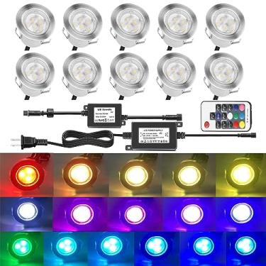 Imagem de Luzes de deck ao ar livre à prova d'água multicoloridas RGB aço inoxidável decoração ao ar livre luzes para quintal jardim de madeira embutida paisagem caminho pátio escada degrau (pacote com 10
