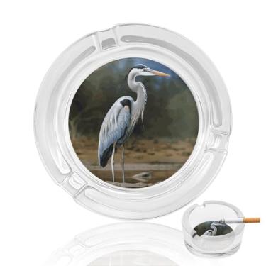 Imagem de Cinzeiro de vidro de cristal Heron, cinzeiro redondo de vidro resistente para fumar cinzeiro moderno decorativo portátil para uso em casa, escritório, interior, exterior, pátio