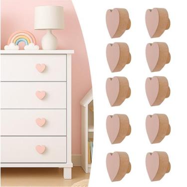 Imagem de 10 Puxadores Coração Infantil Porta Gaveta Cômoda Móveis - Hanger Deco