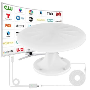 Imagem de Antenas de TV RV montadas no teto, antena RV portátil para trailer, sinal de antena digital HD de recepção omnidirecional de longo alcance de 720°, com super amplificador de sinal, cabo HDTV de 10,7 m