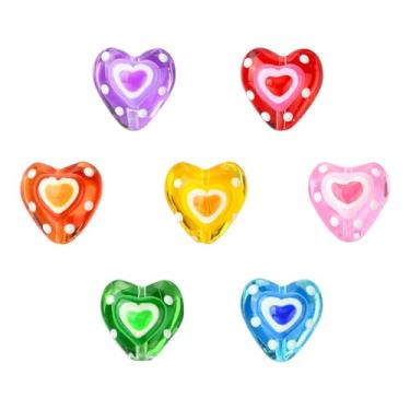 Imagem de KitBeads 14 peças, 7 estilos, contas de coração de vidro, estampadas à mão, bolinhas com contas de coração, para fazer joias, pulseiras, brincos, colares
