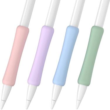 Imagem de FAFALITHIC Pacote com 4 empunhadura de silicone compatível com Apple Pencil 1ª geração, suporte ergonômico para iPencil, escrita confortável e controle preciso (roxo/rosa/azul/matcha)
