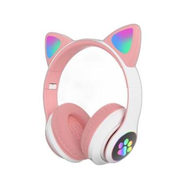 Imagem de Fone De Ouvido Gatinho Bluetooth Rosa Led Meninas Infantil - Fss Varie