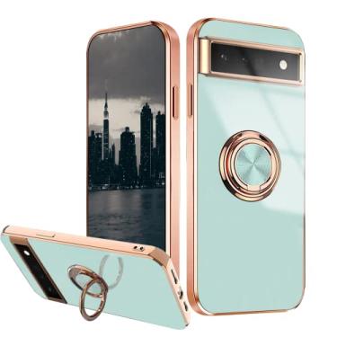 Imagem de Wousunly Compatível com Google Pixel 6A Capa Suporte de Anel Ímã Verde, Capa para Celular Google Pixel 6A Placa de Silicone À Prova de Choque Capa Fina de Luxo (Google Pixel 6A, Verde)
