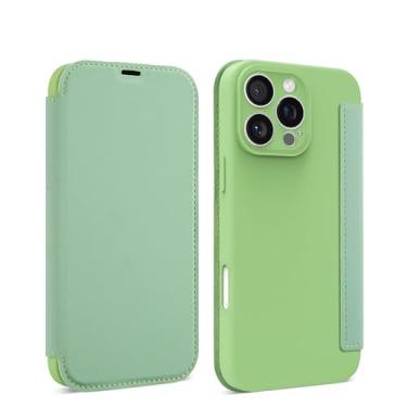 Imagem de HJZSZX Para iPhone 12 Pro Max 360° Proteção total Silicone Líquido Flip Phone Case Wallet Card Slot Bracket Cover (Para iPhone 12 Pro Max/Verde Claro)